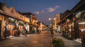 cinematic travel photography of Malioboro Street in Yogyakarta, Indonesia