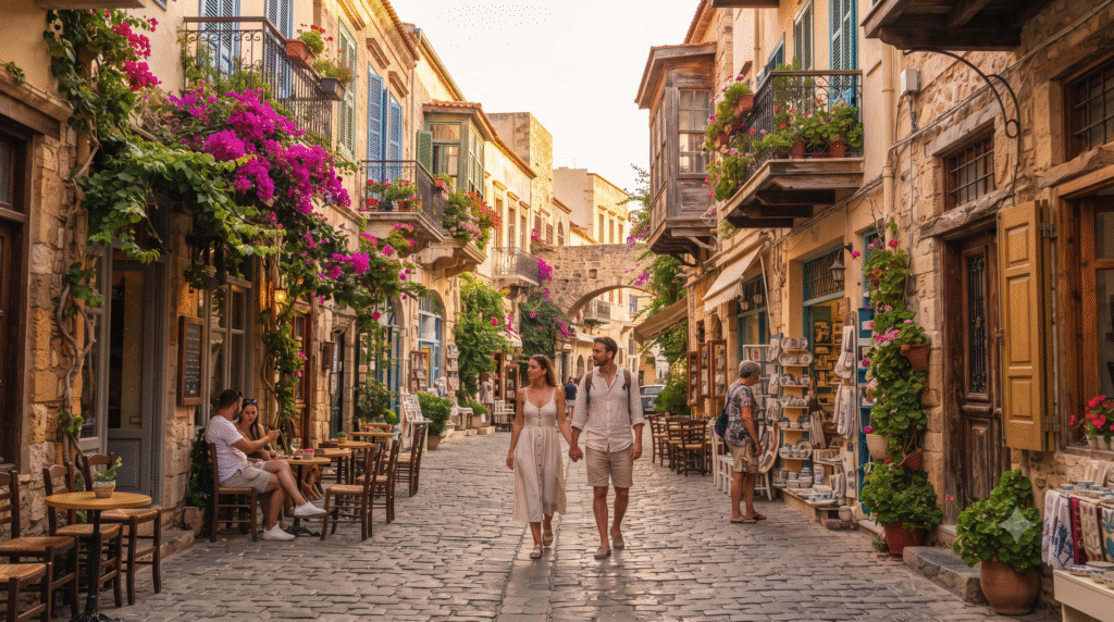 street-level travel photograph of Chania Old Town in Crete, Greece,