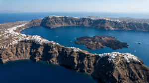 aerial photograph of Santorini