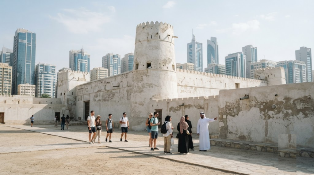 professional heritage travel photograph of Qasr Al Hosn in Abu Dhabi, UAE,