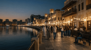 evening street photograph of Sharjah, UAE,