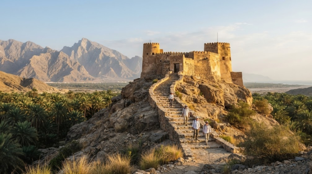 professional heritage travel photograph of Dhayah Fort in Ras Al Khaimah, UAE
