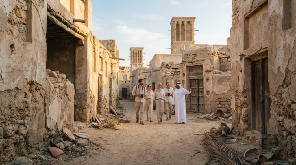 professional documentary photograph of Al Jazeera Al Hamra historic village, Ras Al Khaimah, UAE,