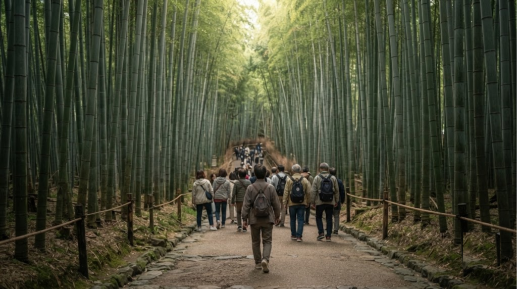professional nature travel photograph inside Arashiyama Bamboo Grove, Kyoto, Japan