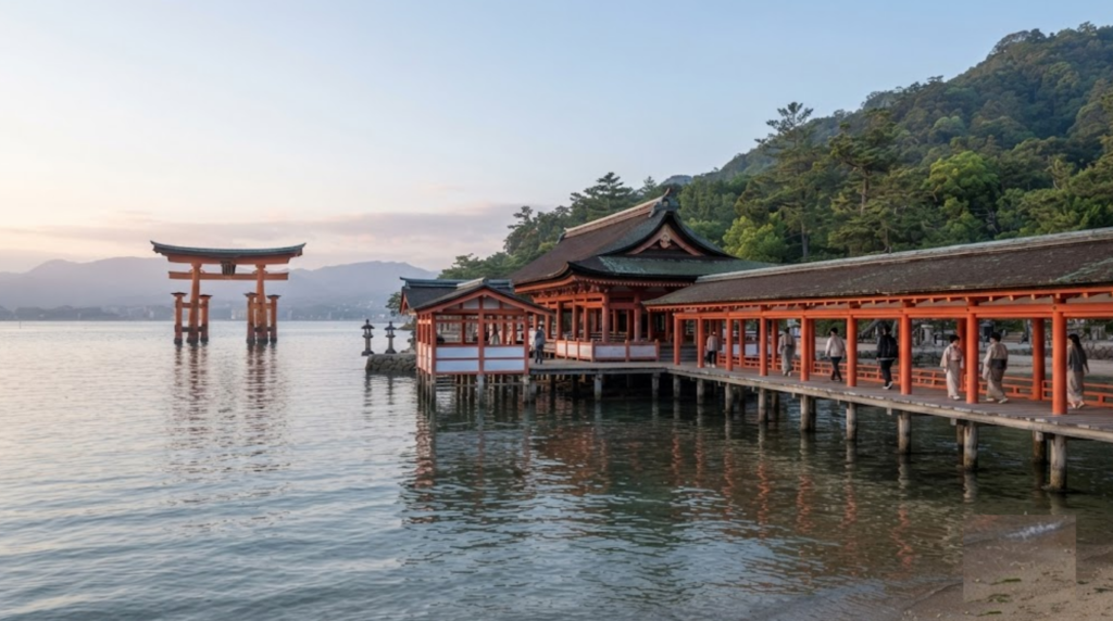travel photograph of Itsukushima Shrine on Miyajima Island near Hiroshima