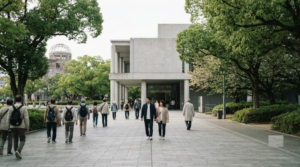 photograph showing the exterior approach to Hiroshima Peace Memorial Museum,