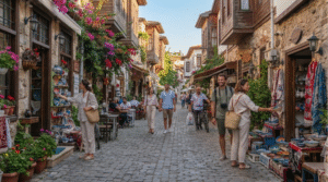 lifestyle travel photograph of adult travellers exploring Kaleici Old Town in Antalya, Turkey,