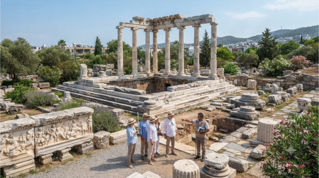 archaeological photograph of the Mausoleum at Halicarnassus ruins in Bodrum, Turkey,