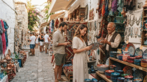 cultural travel photograph inside a lively local market in Bodrum, Turkey,
