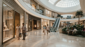luxury shopping lifestyle photograph inside a sophisticated Dubai shopping mall, United Arab Emirates,