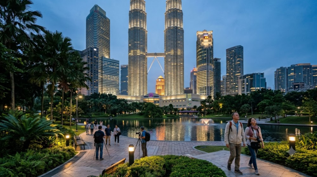 professional travel photograph of the Petronas Twin Towers in Kuala Lumpur,