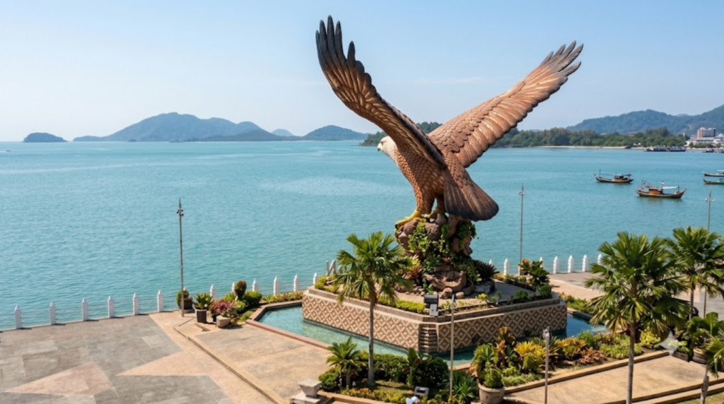 professional landmark travel photograph of Eagle Square in Kuah, Langkawi, Malaysia,