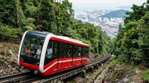 professional travel photograph of the Penang Hill funicular railway in Penang, Malaysia,