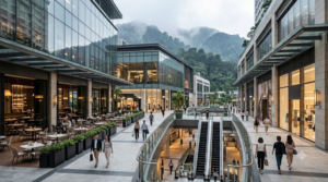 premium travel photograph of SkyAvenue in Genting Highlands, Malaysia, sophisticated modern shopping and entertainment