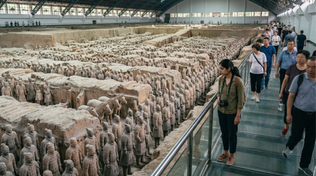 photograph inside the Terracotta Army archaeological museum near Xi’an, China