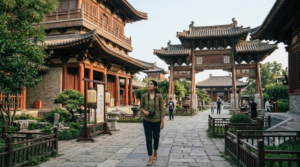 photograph of a young Indian traveller experiencing Tang Dynasty cultural heritage in Xi’an, China