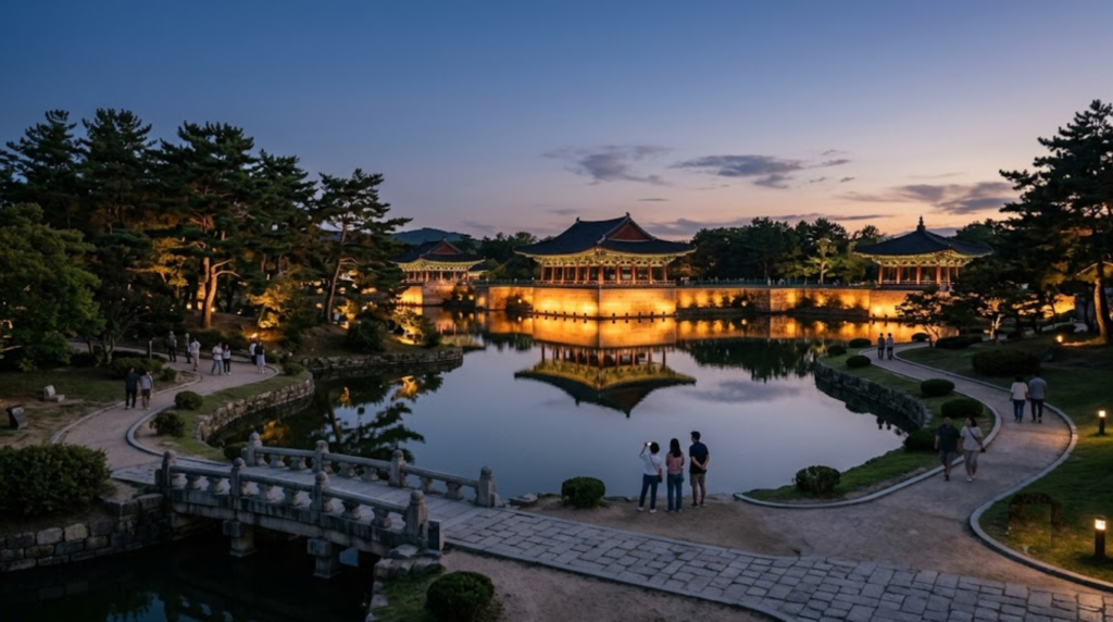 photograph of Donggung Palace and Wolji Pond in Gyeongju, South Korea,