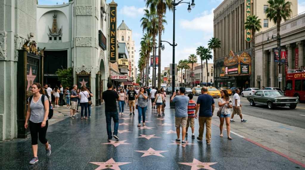 travel photograph of Hollywood Walk of Fame on Hollywood Boulevard, Los Angeles, California, USA