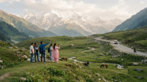 Sonamarg, Kashmir, featuring expansive alpine meadows, dramatic snow-covered Himalayan peaks,